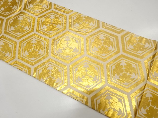 JAPANESE KIMONO / ANTIQUE TORTOISESHELL-PATTERNED OBI / WOVEN ABSTRACT